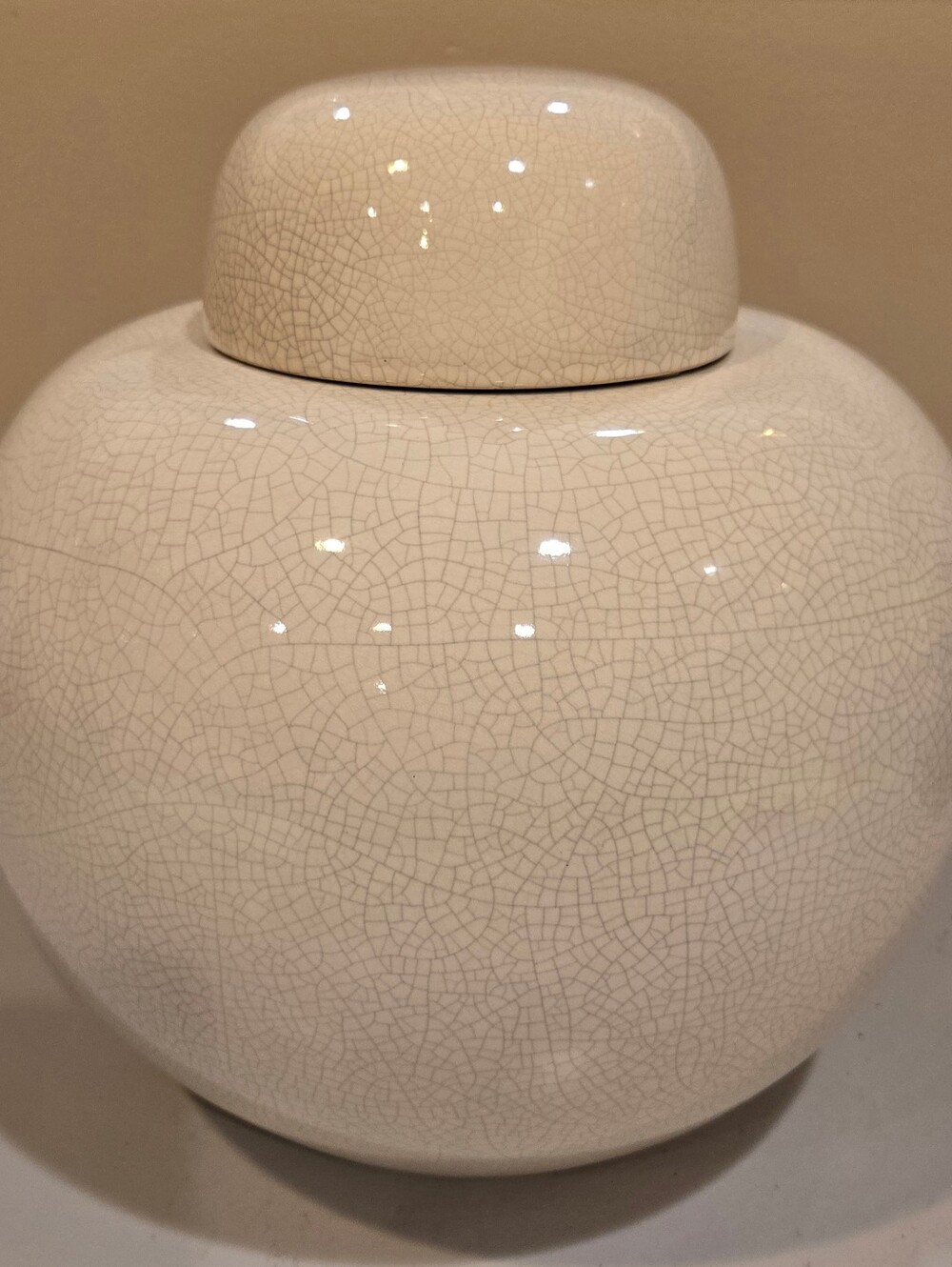Hyalyn Cream Crackle Glazed Ceramic Ginger Jar
